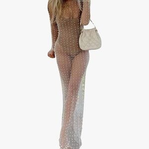 Elegant Sheer White Beaded Dress